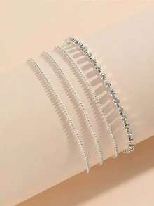 1pc 4-Layer Tassel & Rhinestone Anklet, Suitable For Women's Daily Wear And Vacation - Silver - View 5