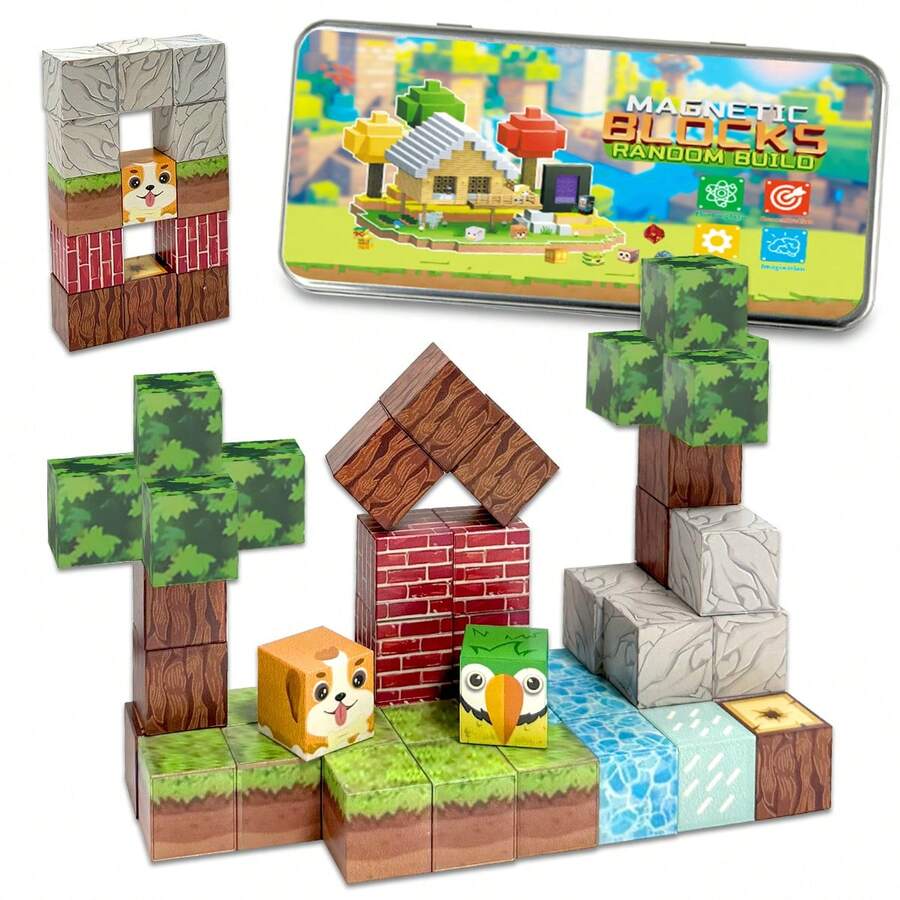 Iron Box Original Forest Magnetic Blocks (35/200/300/500PCS) Progressive Building Set For Kids 3+, Develop Hands-On Skills & Nature Cognition - Multicolor - View 1