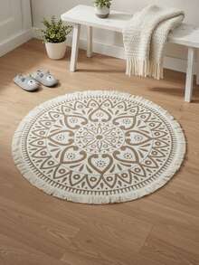 单件圆形编织流苏地毯，华丽的波西米亚曼陀罗圆形流苏地毯，柔软地毯，适用于餐厅、客厅、卧室，装饰地毯，卧室装饰，小地毯，地毯，家居装饰，客厅地毯，小型客厅地毯，卧室地毯，客厅家居装饰，户外地毯，可水洗地毯 - 彩色 - 查看 4