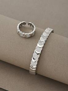 Silver Rings & Bracelet Set, Multi-Layer Linked Rings & Bracelet, Elegant Luxury Jewelry Set, Suitable For Daily Wear, Dates, Parties And Gifts - Silver - View 3