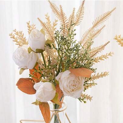 1 Set Artificial Dried Rose Flowers, Home Decor, Wedding Bouquet, Rose Wall, Silk Flower Arrangement, Plastic Floral, Home Kitchen Garden Party Table Decoration