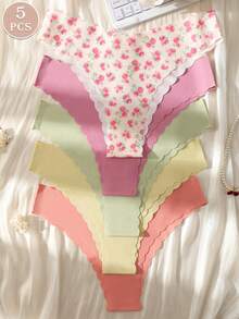 5pcs Women Briefs Seamless Comfortable Soft Fabric Sexy Triangle Panties - Multicolor - View 6