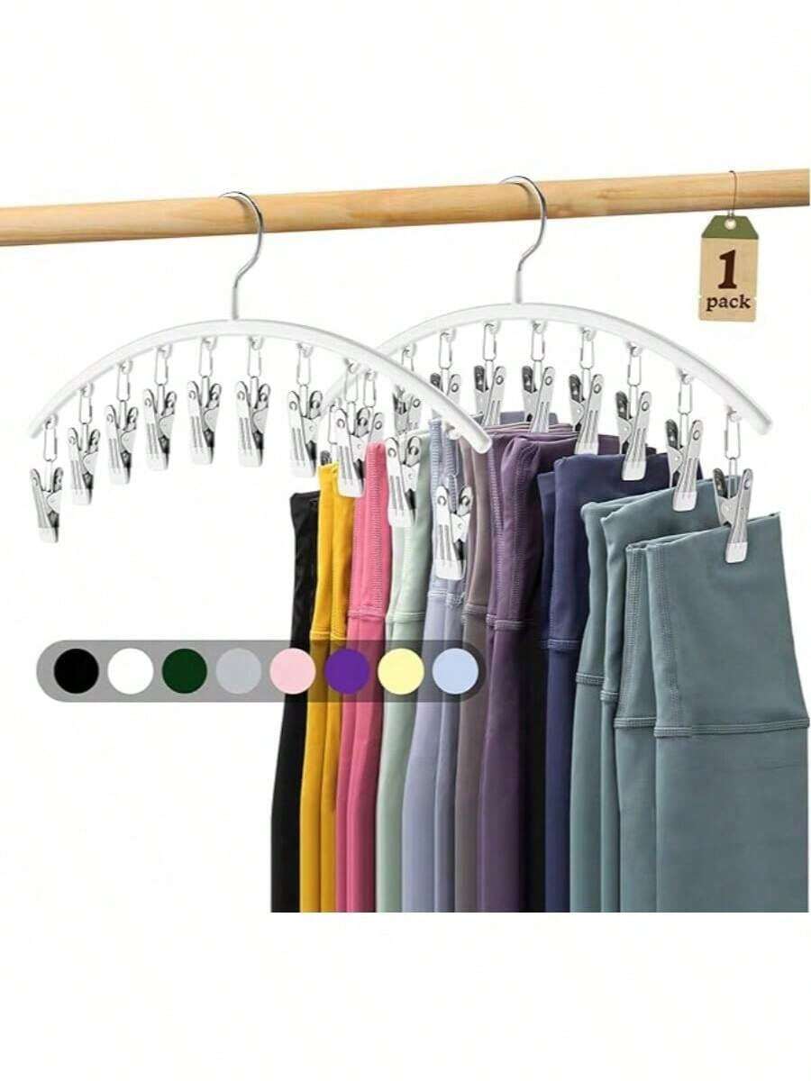 [Wardrobe Storage Combo] Metal Leggings Hanger With Silicone Coated 2 Pack | With 10 Anti-Slip Clips, 20 Pairs Of Pants Can Be Hung | Space-Saving Closet Organizer | Black And White Available In Both Colors | Multifunctional Storage Cabinet Organizer - White - View 1