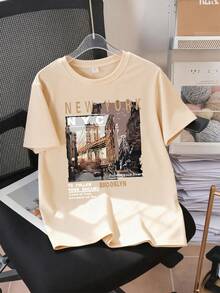 2pcs/Set Boys' Short Sleeve T-Shirt And Sweatpants Set, Featuring American City Themed Prints, Perfect Summer Gift For School And Outdoor Wear, Spring/Summer - Multicolor - View 4