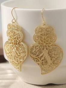 Heart-Shaped Retro Style Cute Hook Earrings, Gold-Plated Jewelry, Suitable As A Gift For Her - Gold - View 5