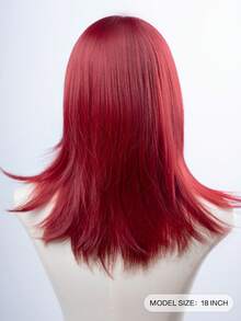 18-Inch Long Synthetic Wig Featuring A Natural Straight Style A Stunning Red. It Is Crafted From Heat-Resistant Fiber To Ensure Durability. This False Hairpiece Is Perfect For Daily Use, Offering A Natural And Realistic Appearance That Mimics. - Red - View 4