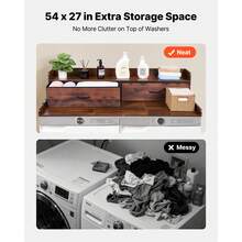 Washer Dryer Countertop With Shelf, 54 X 27.5 In Wooden Washer And Dryer Topper With 2 Drawers & 2 Hooks, Laundry Machine Topper For Laundry Closet Pantry Counter Organization And Storage, Brown - Nâu (Có kệ) - Xem 3