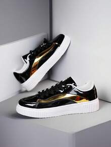 Zapatos de mujer, zapatos de señora, zapatillas de tenis de señora, zapatillas de señora, zapatos casuales de señora, oferta especial de zapatos de mujer, mujer, zapatos, zapatos de moda para mujer, zapatos de primavera para mujer, zapatos de verano para mujer, zapatos de otoño para mujer, zapatos para correr, zapatos de entrenamiento, zapatos elevadores de malla transpirable y ligera, zapatos negros, zapatos deportivos, tenis, zapatos deportivos al aire libre, adecuados para el uso diario de los estudiantes - oro negro - Ver 4