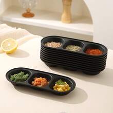 2个黑色分隔调味碗，塑料材质，椭圆形开胃菜托盘，可重复使用，可用洗碗机清洗，适用于盛放酱油、调味料、小吃、派对、厨房、寿司、甜点、烧烤等。 - 彩色 - 查看 6