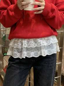 Women's Sweet Mesh Lace Midi Skirt, Spring Summer Layering Skirt Extender, Anti-Exposure Hip Covering Mini Hem Skirt - Multicolor - View 4