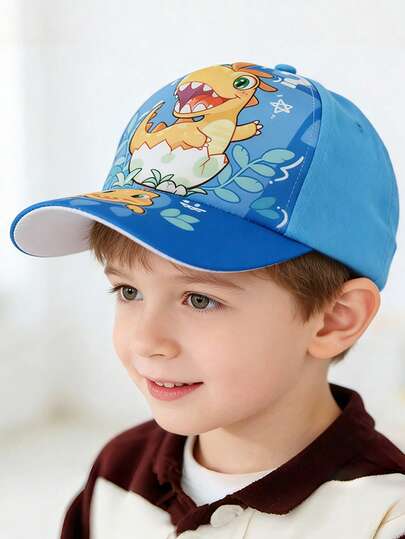1pc Kids Outdoor Sun Hat, Spring/Summer Cartoon Dinosaur Baseball Cap For Boys, Suitable For Outdoor Activities, Fits Ages 3-7