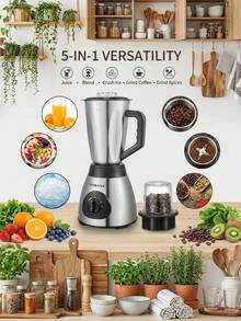 SOKANY Bộ máy xay sinh tố cá nhân Bullet 1 món, bao gồm 1 đế máy, 2 lưỡi dao, 2 cốc, 1 ly, 1 cốc du lịch có nắp vòi, 2 vòng đệm miệng cốc, 2 nắp bền chắc, chức năng xay nhuyễn để nghiền, trộn, xay sinh tố và làm đá bào. - Phích cắm loại C của EU (220-240V) - Xem 2