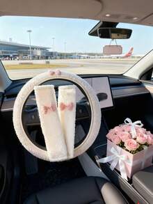 Car Bow Steering Wheel Cover, Shoulder Protection, All Season Plush Anti Slip Warm Car Universal Handlebar Cover Steering Wheel Cover Car Wheel Cover Steering Wheel Cover Car Accessories Steering Wheel Cover Steering Wheel Cover - Lambswool - View 6