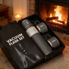 500ml Stainless Steel Vacuum Insulated Bottle Gift Set, 12H Hot/24H Cold, Leak-Proof, Ideal Gift For Men & Women,Stainless Steel Vacuum Flask Gift Set With 3 Detachable Drinking Mugs,Portable For Business Commute, Camping Daily Family Use, Leakproof - 灰色高級禮盒 - 查看 4