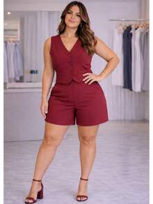 Tailored Suit, Charlotte Plus Size, Shorts + Vest - 紅木色 - 查看 1
