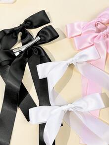 6件套女士音乐节发饰，黑色、粉色、白色缎面简约蝴蝶结发夹，适合日常佩戴、夏季、假日、旅行、派对、生日等场合。 - 黑粉紅白六件套裝 - 查看 4