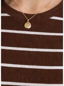 Women's Basic Ribbed Cotton Striped Blouse - Rust Brown - View 5