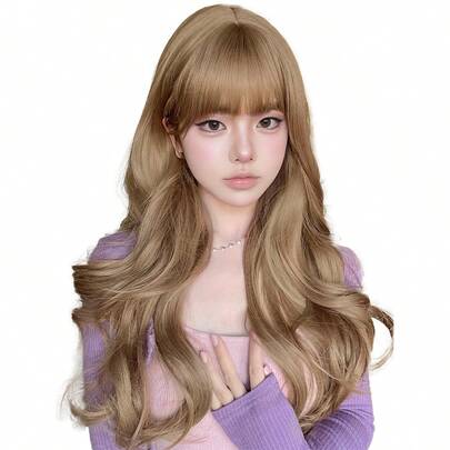 alicegarden 这款26英寸长的合成假发，拥有自然波浪卷发造型，呈现迷人的棕色。它带有刘海设计，并采用耐热纤维制成，确保经久耐用。这款假发非常适合日常佩戴，能够打造自然逼真的效果。