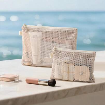 INS旅行收纳包，双拉链储物袋，便携式小型网袋，迷你化妆包