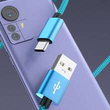 1pc Colorful Braided USB To Type-C Fast Charging Data Cable | Durable Nylon Material, Tangle-Free, Supports Data Sync And Rapid Charging, 8 Fashionable Color Options, Compatible With Android Phones, Power Banks And Other Devices - Multicolor - View 4