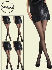 6 Pairs Fashionable Sexy 20D Sheer Pantyhose For Women, Soft & See-Through - Black - View 12
