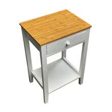 NATURAL TOP WHITE BEDSIDE TABLE CABINET STORAGE BEDROOM SHELF/DRAWER NIGHTSTAND - Multicolor - View 4
