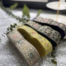 1卷，2码花卉提花刺绣花边饰带，装饰花边，适用于女士服装、DIY头饰、服装领口、窗帘装饰、缝纫工艺用品 - 多色 - 查看 11