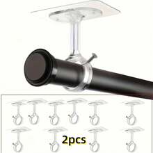 2 Pieces Of Ceiling Curtain Rod Brackets, No Drilling Required | Heavy-Duty Self-Adhesive, Adjustable Curtain Hooks, Suitable For Wardrobe And Bedroom, New Black Version Added, Utility Hooks - Multicolor - View 6