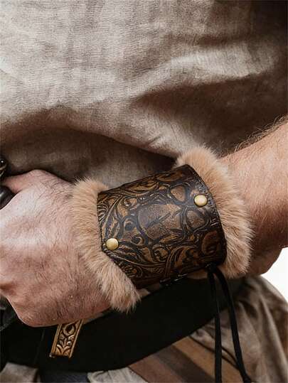 2pcs Viking Fur Wrist Guard Leather Armor Bracer Cuff Medieval Gauntlet Wristband Renaissance Warrior Costume Accessories
