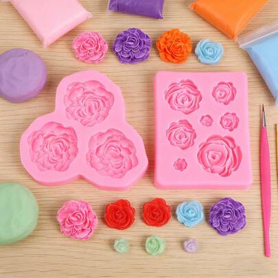 2PCS Silicone Molds For Pink Roses And Peonies, Handmade Valentine's Day Artworks, Floral Decorations, Made Of Clay And Resin, Easy To Demold And Reusable.