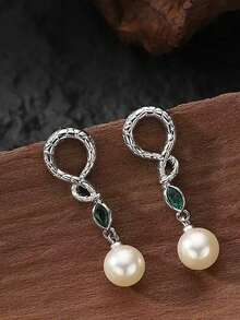 Retro Fashion Snake Pearl Classic Stud Earrings, Elegant Literary Style Versatile Daily Wear Earrings For Women - Multicolor - View 3