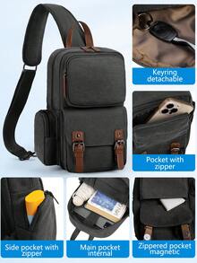 Men's Crossbody Bag, Anti-Theft Chest Bag, Waterproof Shoulder Bag, Chest Bag And Crossbody Bag Dual-Use, Suitable For Hiking, Walking, And Traveling, Black/Brown - Multicolor - View 3