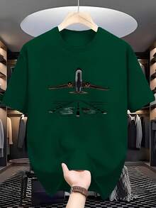 Men's Airplane Flight Travel T-Shirt Unisex 100% Cotton - Green - View 1