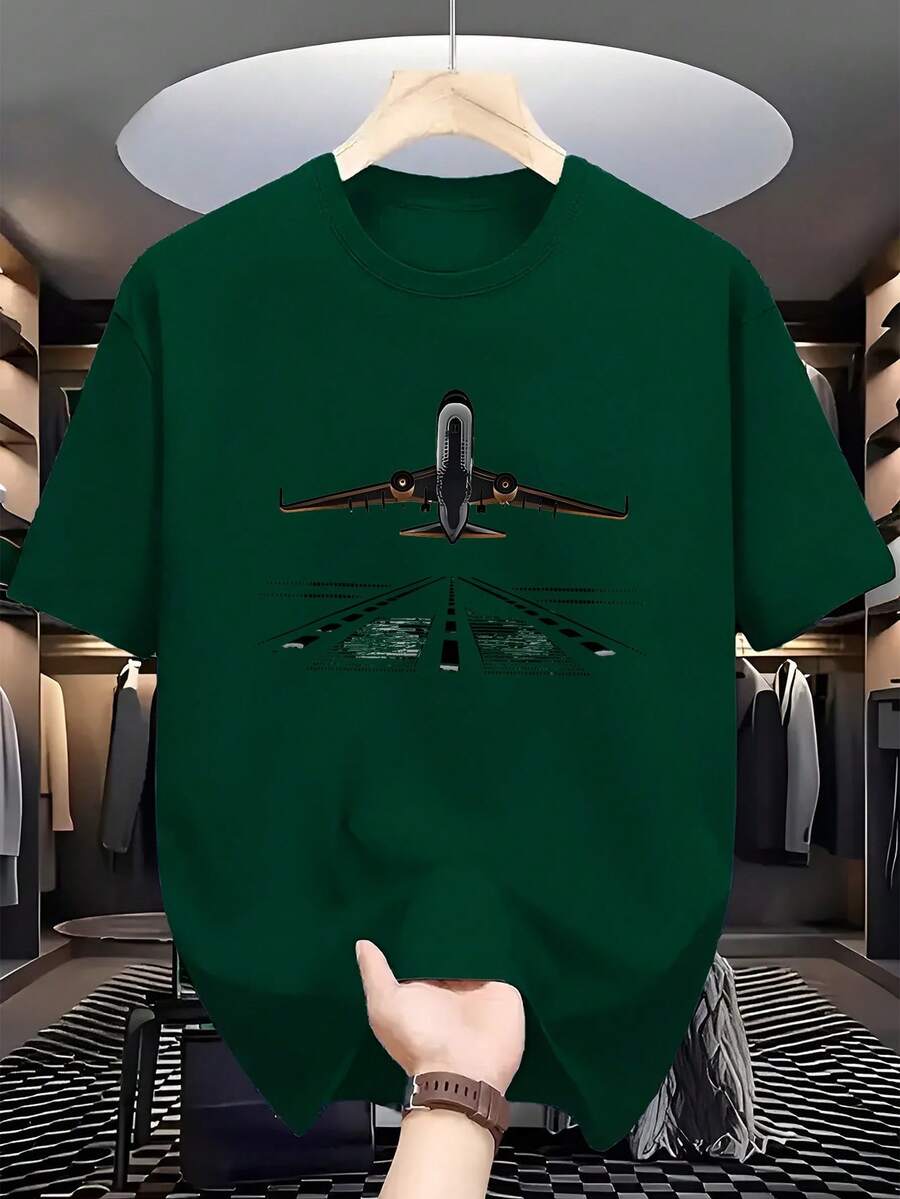 Men's Airplane Flight Travel T-Shirt Unisex 100% Cotton - Green - View 1