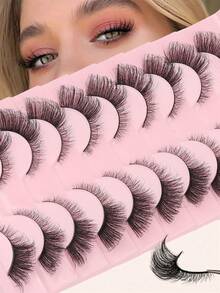 10对自然半眼假睫毛，3-5-12毫米混合长度，自然猫眼假睫毛，化妆工具，超长蓬松仿貂毛睫毛，自然长猫眼假睫毛 - 查看 1