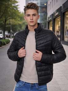 Chamarra para Hombre Tipo Puffer HPC Polo Afelpado Abrigadora, Casual, Básica, Sin Gorro, Estilo Juvenil y Moderno, Ideal para Invierno o Clima Frío - Negro - Ver 2