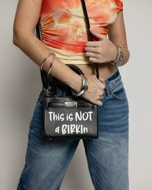 Tote&Carry Women's Y2K Baddie Sassy Letter Print Mini Tote Bag, Vibrant Black PU Leather Crossbody Top Handle Purse, This Is Not A Birkin Ironic Luxury Parody Statement Handbag For Spring Festival Concert Party - màu đen - Xem 8