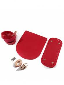 Handmade PU Leather Woven Bag Set, Includes Crochet Shoulder Strap And Bottom Pouch, DIY Craft Kit (Random Style Silver Rings, Won't Affect Use) - Multicolor - View 5