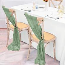 Set de 2 panglici pentru spătarul scaunului de nuntă cu fundă, potrivite pentru evenimente de petrecere de nuntă și decorațiuni pentru huse de scaune de banchet - Verde - Vizualizare 8