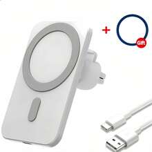 15W磁吸式无线车载充电器，升级强磁设计，兼容苹果无线充电手机，适用于 12/12 Pro Max/12/15/13 Mini/13 Pro/13 Pro Max/14 Pro Max的车载支架 - 白色 - 查看 2