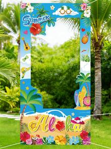 1个夏威夷草裙舞主题乙烯基相框，夏威夷草裙舞主题拍照道具，夏季海滩派对背景，夏威夷热带派对装饰，夏季海滩派对背景装饰，阿罗哈派对用品，火烈鸟派对装饰，夏季装饰，节日派对用品，夏季派对礼品 - 多色 - 查看 9
