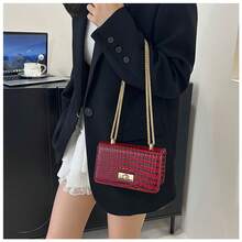 Faux Leather Solid Color Crocodile Embossed Fashion Mini Chain Crossbody Bag - Burgundy - View 9