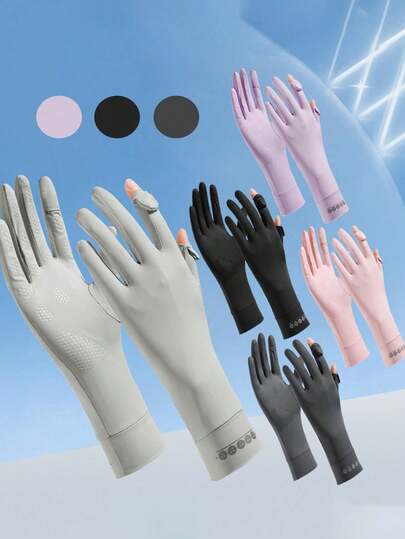 1双女士防晒手套，夏季骑行驾驶防滑透气长款露指手套，防紫外线