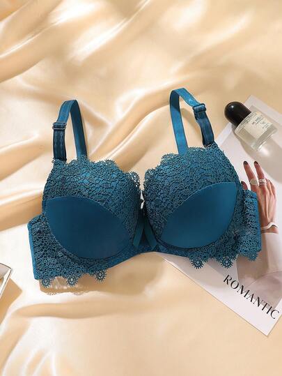 High Quality Elegant Solid Color Lace Patchwork Sexy Push-Up Bra, Women's Lingerie