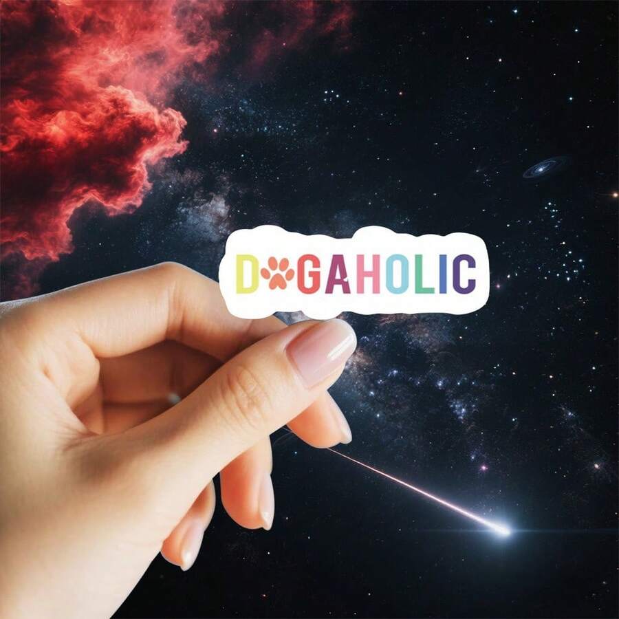 1张3英寸可移除防水户外PVC乙烯基贴纸，可爱彩虹渐变“DOGAHOLIC”字样，带爪印，趣味狗狗爱好者表情包，狗狗控幽默病毒式传播，Z世代宠物痴迷，可爱美学，完美适用于笔记本电脑、手机、水瓶、滑板、头盔、日记本、汽车保险杠、笔记本、宿舍装饰、旅行箱包，是送给狗妈妈、宠物主人、13-30岁青少年男女的理想礼物，创意装饰贴纸，防水乙烯基材质，适用于任何光滑表面 - 3*0.99英寸 - 查看 1