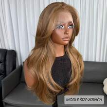 Kanekalon Futura Brown 13x4 Synthetic Lace Front Wig, 20 Inches Long, Wavy Curly, No Glue Needed, Kanekalon Material, Durable Synthetic Wig, Free Parting, 150% Density, Suitable For Women's Daily Wear, Natural Soft Appearance, Easy To Wear And Remove, Suitable For Beginners. - Brown - View 3