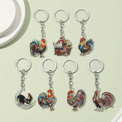1pc Colorful Acrylic Rooster Keychain, Creative Simulated Chicken Key Chain, Car Key Holder, Backpack Pendant, Craft Gift