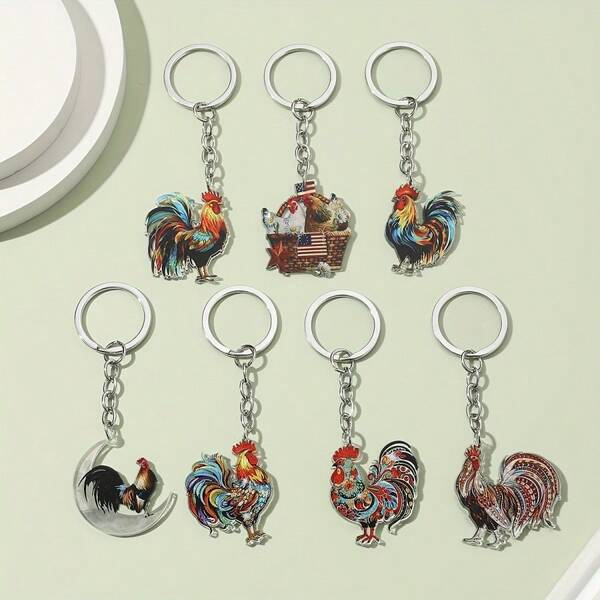 1pc Colorful Acrylic Rooster Keychain, Creative Simulated Chicken Key Chain, Car Key Holder, Backpack Pendant, Craft Gift
