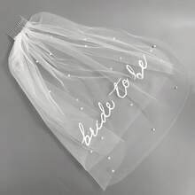 1 Peça Véu de Noiva de Pérola, Festa de Casamento, Acessório de Vestido de Noiva, Véu de Despedida de Solteira, Véu Bordado com Letras Duplas Brancas com Pente, Acessório de Fotografia, Decoração Romântica. Suprimentos de Casamento Adequados para Casamentos, Noivados, Festas, Reuniões, Também Pode Ser Presenteado a Amigos, Familiares, Colegas. - Visão 1