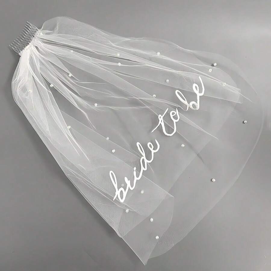 1 Peça Véu de Noiva de Pérola, Festa de Casamento, Acessório de Vestido de Noiva, Véu de Despedida de Solteira, Véu Bordado com Letras Duplas Brancas com Pente, Acessório de Fotografia, Decoração Romântica. Suprimentos de Casamento Adequados para Casamentos, Noivados, Festas, Reuniões, Também Pode Ser Presenteado a Amigos, Familiares, Colegas. - Visão 1